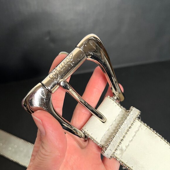 GUESS Studded Leather Belt Size Small White Silver Tone Rhinestone Punk Rock Y2k main image 11